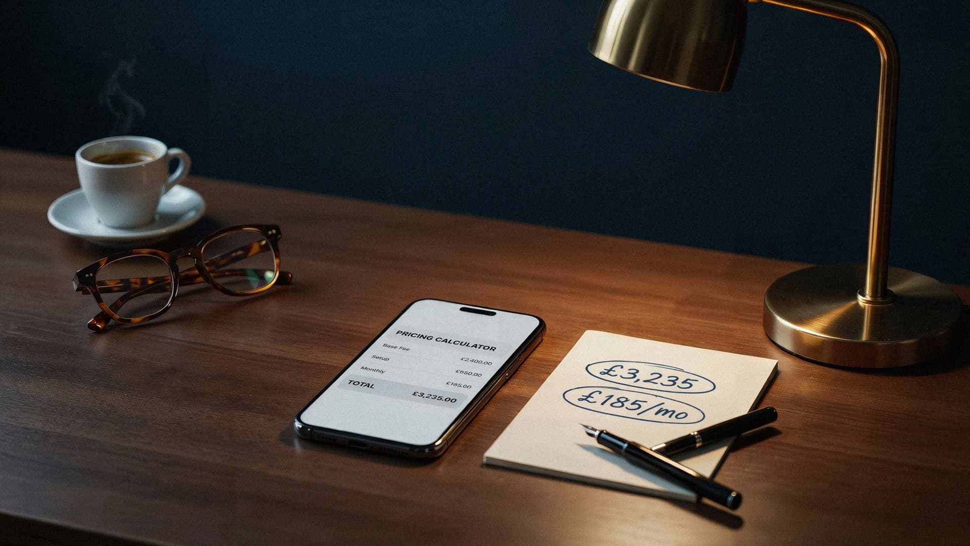 Calculator and laptop on desk representing website costs