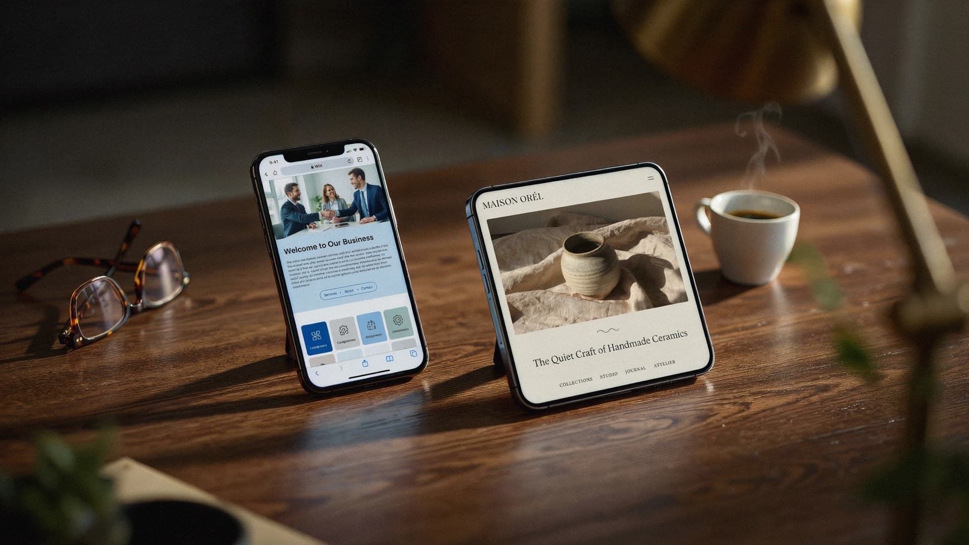 Custom-built website versus Wix Squarespace template — visual contrast