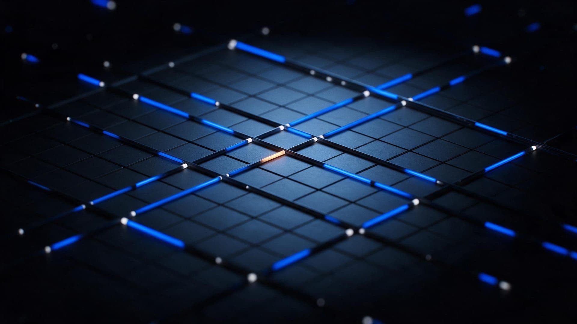 An orderly grid of blue light tracks, representing scheduled routes and bookings
