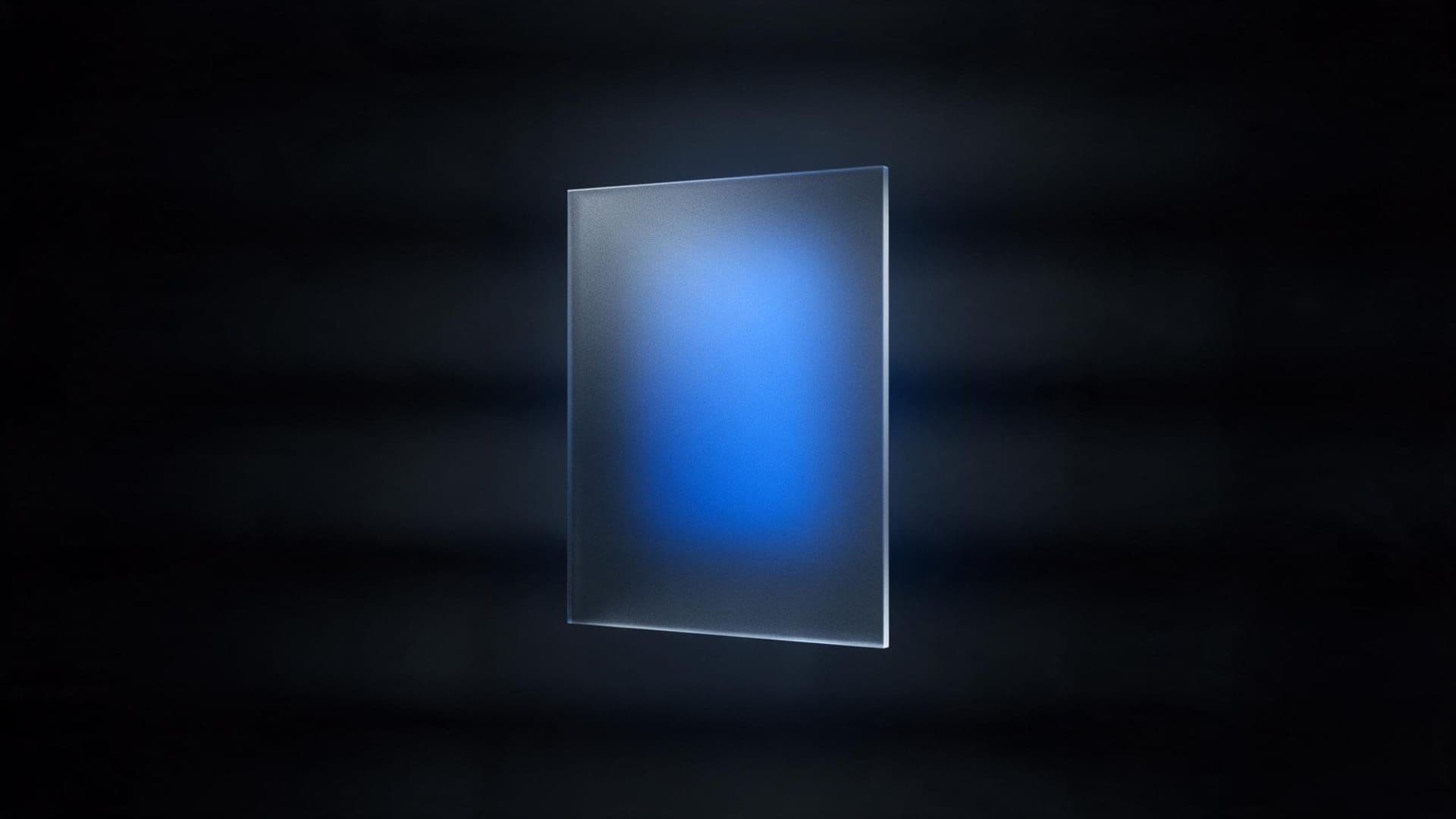 Dark glass panel lit by a single blue light, representing a private portal